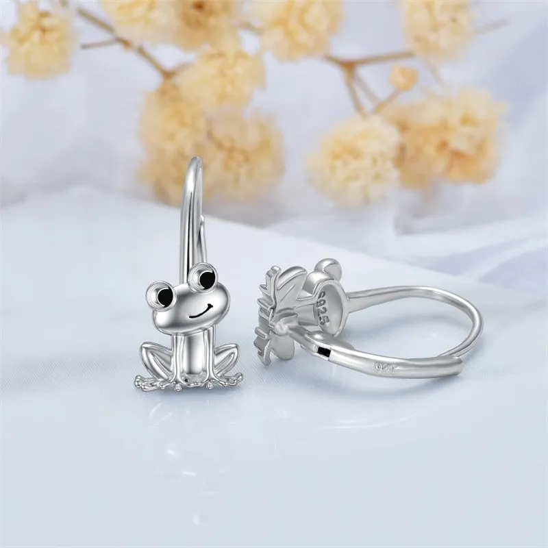 925 Sterling Silver Hypoallergenic Animal Stud Hoop Leverback Frog Earrings Jewelry Gifts for women Girls
