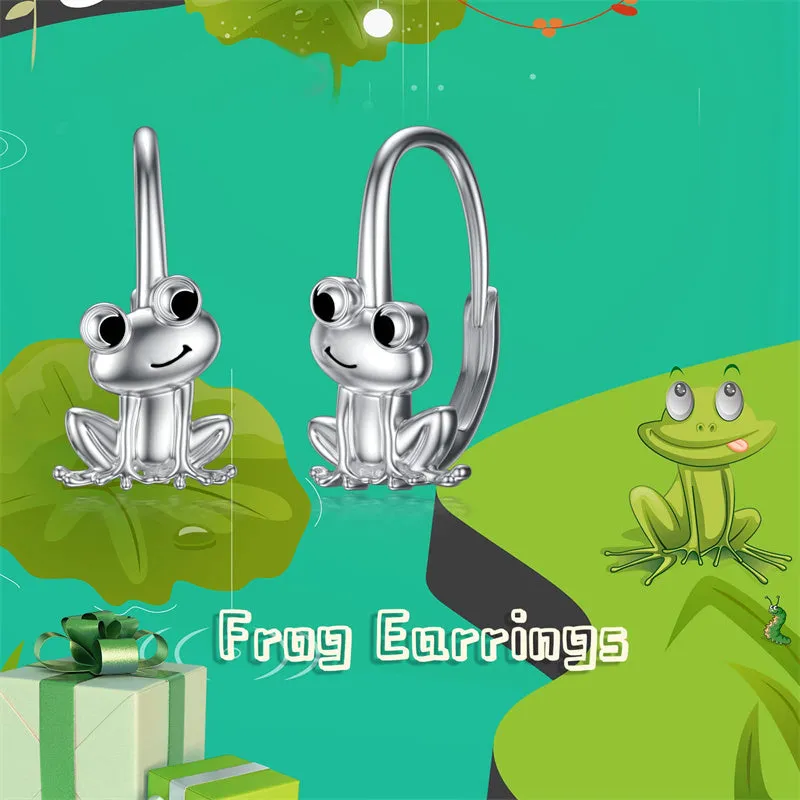 925 Sterling Silver Hypoallergenic Animal Stud Hoop Leverback Frog Earrings Jewelry Gifts for women Girls