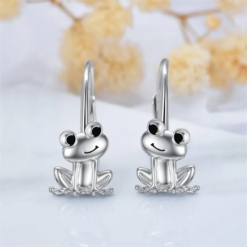925 Sterling Silver Hypoallergenic Animal Stud Hoop Leverback Frog Earrings Jewelry Gifts for women Girls