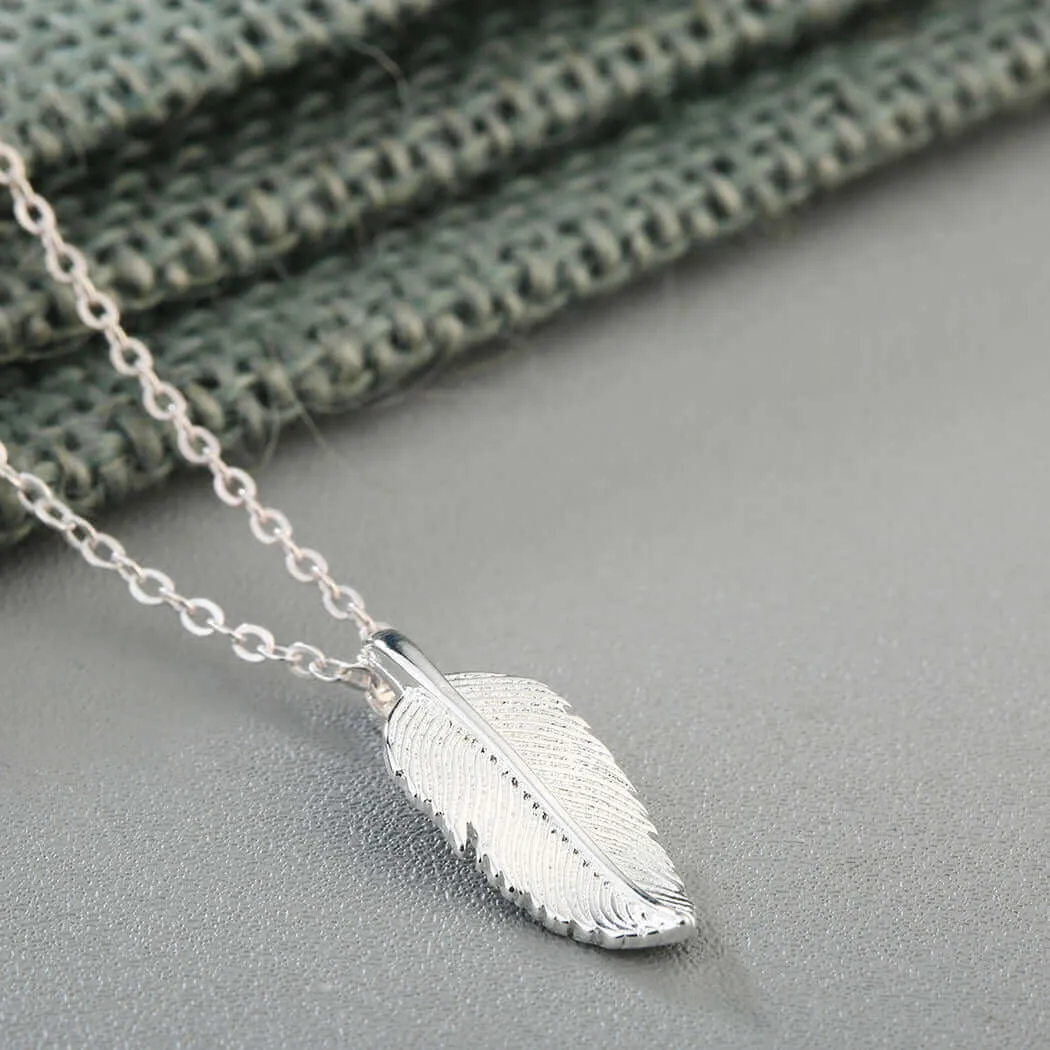 Courage and Strength 925 Sterling Silver Feather Necklace