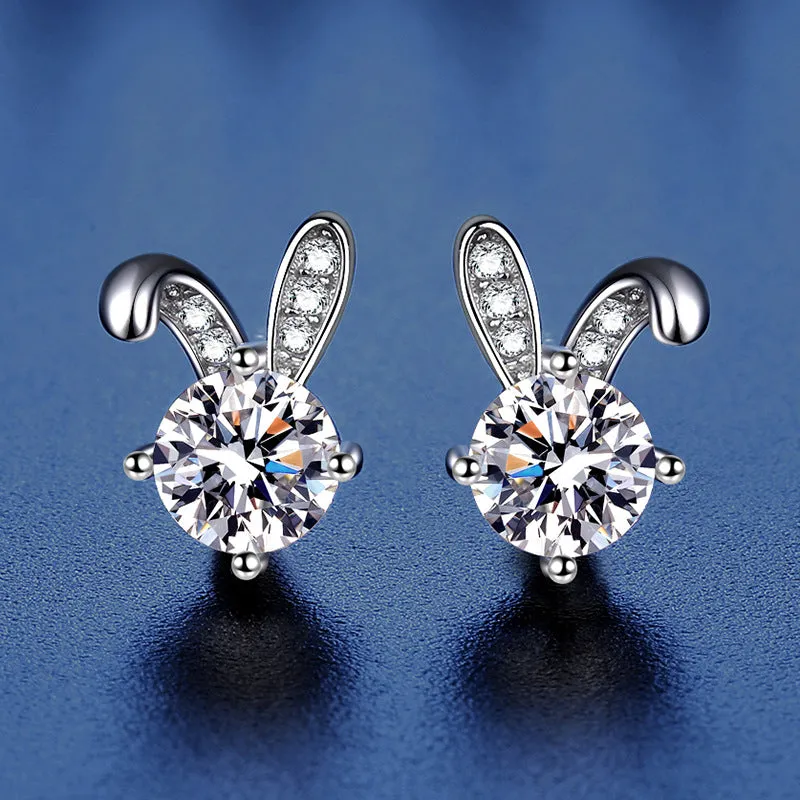 Cute Rabbit Moissanite Earrings for Women