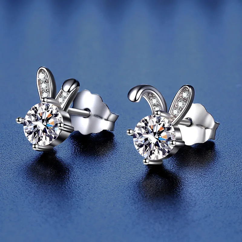 Cute Rabbit Moissanite Earrings for Women