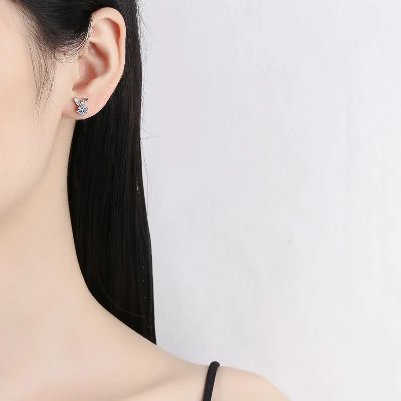 Cute Rabbit Moissanite Earrings for Women