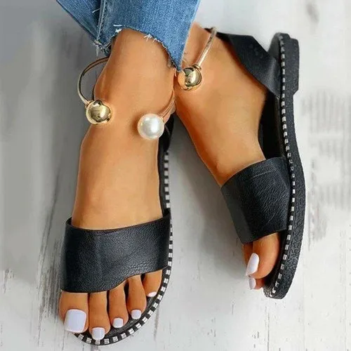 Summer Women's Beaded Pearly Sandals Slippers Shoes