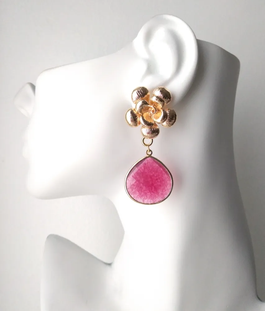 Textured Rose Studs with Pear Shape Detachable Dangles